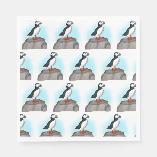 かわいい手描きパフィン スタンダードランチョンナプキン (正面)