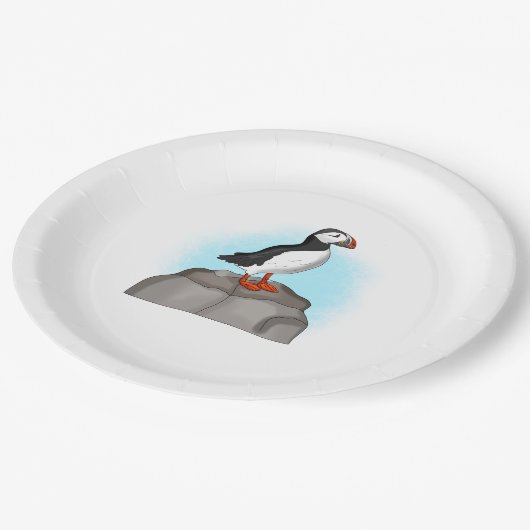 かわいい手描きパフィン ペーパープレート (アングル)