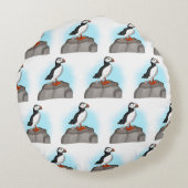 かわいい手描きパフィン ラウンドクッション (裏面)