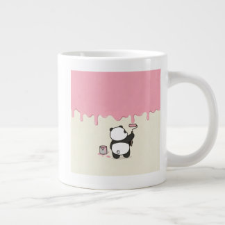 かわいい手描きパンダアートピンクコーヒーマグ ジャンボコーヒーマグカップ