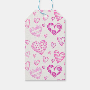 かわいい手描きピンクハートバレンタインデーの模様 ギフトタグ