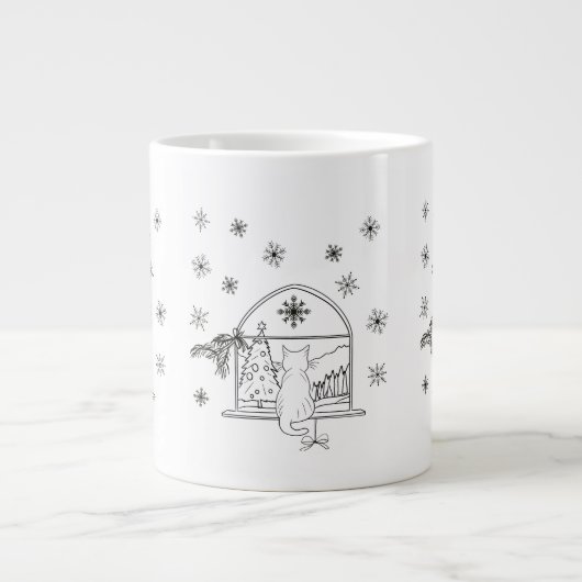かわいい手描きフェスティバルクリスマスホリデーキャット ジャンボコーヒーマグカップ (正面)