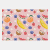 かわいい手描きフルーツと顔シームレスパット ラッピングペーパーシート (正面2)