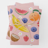 かわいい手描きフルーツと顔シームレスパット ラッピングペーパーシート (インサイチュ)