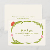 かわいい手描きフローラ赤ちゃんシャワーサンキューカード サンキューカード (正面/裏面)