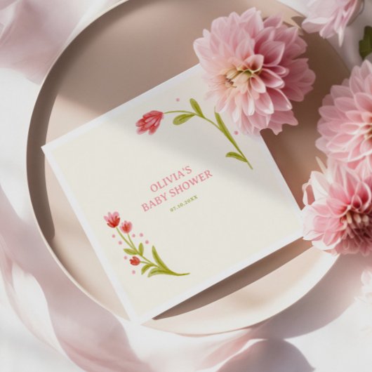 かわいい手描きフローラ赤ちゃんシャワー スタンダードカクテルナプキン
