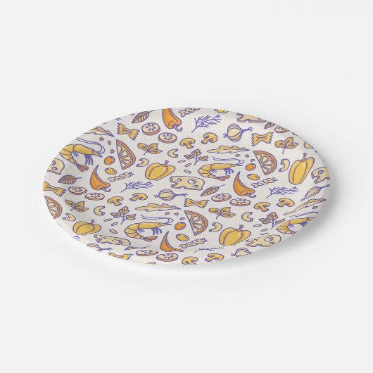 かわいい手描きフードレストランパターン ペーパープレート (アングル)