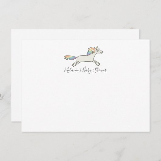 かわいい手描きユニコーンきれいなカスタム文房具 招待状 (正面/裏面)