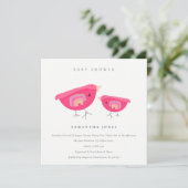 かわいい手描きレインボーピンクバーディベビーシャワー 招待状 (スタンド正面)