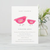 かわいい手描きレインボーピンクバーディベビーシャワー 招待状 (スタンド正面)