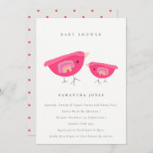 かわいい手描きレインボーピンクバーディベビーシャワー 招待状 (正面/裏面)