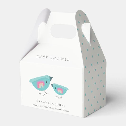 かわいい手描きレインボーブルーバーディベビーシャワー フェイバーボックス (正面サイド)