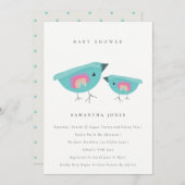 かわいい手描きレインボーブルーバーディベビーシャワー 招待状 (正面/裏面)