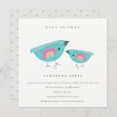 かわいい手描きレインボーブルーバーディベビーシャワー 招待状 (正面/裏面)