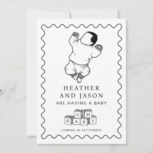 かわいい手描き妊娠 案内状 (正面)