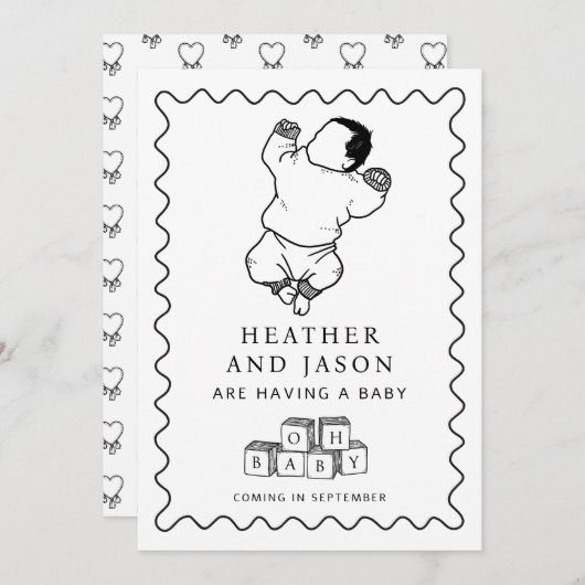 かわいい手描き妊娠 案内状 (正面/裏面)