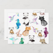 かわいい手描き幾何学紙折り紙動物 ポストカード (正面/裏面)