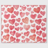 かわいい手描き水彩赤いハート ラッピングペーパー (フラット)