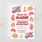 かわいい手描き消防車誕生日 招待状 (正面)