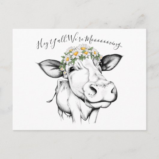 かわいい手描き牛のデイジー動く発表 ポストカード (正面)