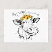 かわいい手描き牛ひまわり動く発表 ポストカード (正面)