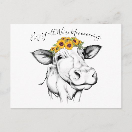 かわいい手描き牛ひまわり動く発表 ポストカード (正面)