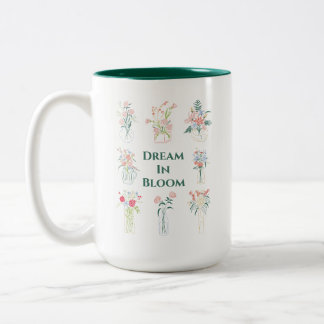 かわいい手描き花ポットと文字マグカップ ツートーンマグカップ