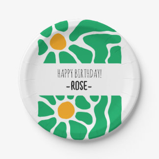 かわいい手描き花誕生日紙プレート ペーパープレート