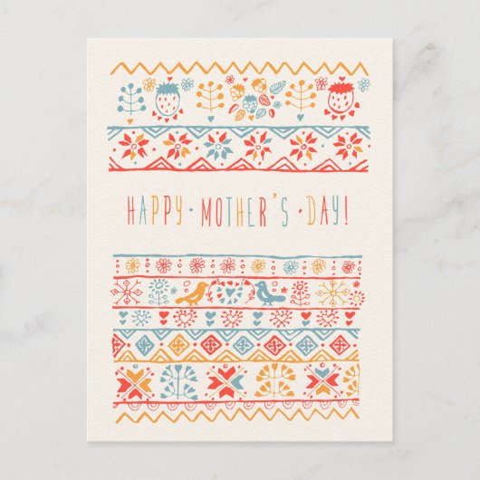 かわいい手描き鳥の花ハッピー母の日 ポストカード (正面)