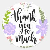 かわいい手書きの花のタイポグラフィ心からの感謝 ラウンドシール (正面)