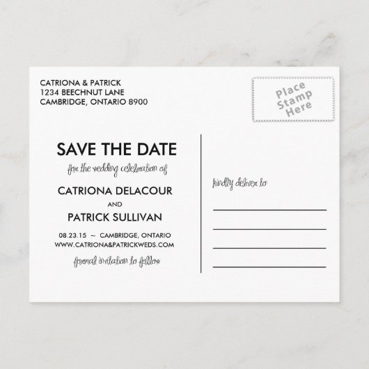 かわいい手書きスクリプト日付はがきを保存 案内ポストカード (裏面)