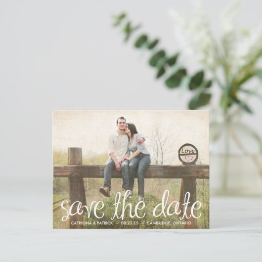 かわいい手書きスクリプト日付はがきを保存 案内ポストカード (スタンド正面)