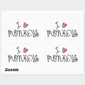 かわいい手書きタイポグラフィーで「I Love Monkeys」 長方形シール (シート)