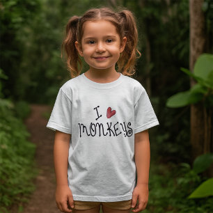 かわいい手書きタイポグラフィーの猿好きデザイン Tシャツ