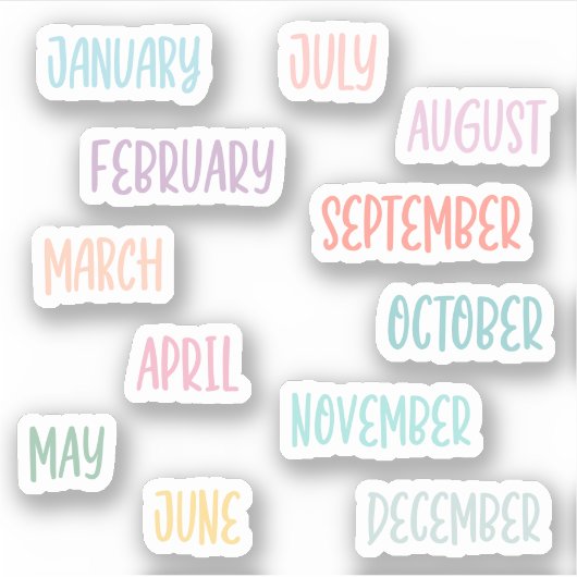 かわいい手書きパステルカラフルヶ月 シール (正面)