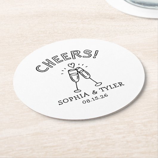 かわいい手書き応援シンプル名前をカスタムする結婚ズ ラウンドペーパーコースター (アングル)