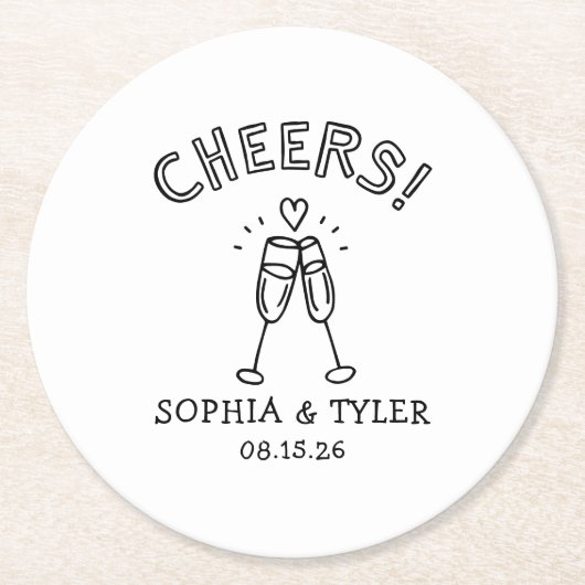 かわいい手書き応援シンプル名前をカスタムする結婚ズ ラウンドペーパーコースター (正面)