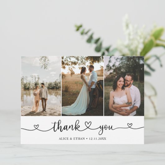 かわいい手書き書きハート写真ありがとう サンキューカード (スタンド正面)