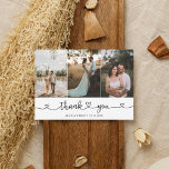 かわいい手書き書きハート写真ありがとう サンキューカード<br><div class="desc">結婚のモダンサンキューカードは、前面の3枚の写真とハート付きの手書き書を備えている。背面に写真を追加し、メッセージをカスタマイズする。</div>