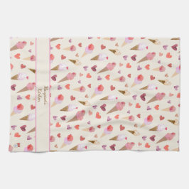 かわいい手水図解入りの、写真付きのカラーアイスクリームパーラー キッチンタオル