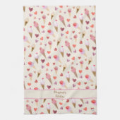 かわいい手水図解入りの、写真付きのカラーアイスクリームパーラー キッチンタオル (縦)