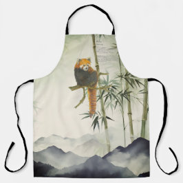 かわいい手絵を描赤パンダ エプロン