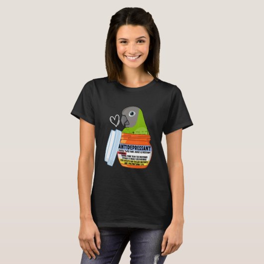 かわいい抗うつ薬インコ チャイロインコ Tシャツ (正面フル)