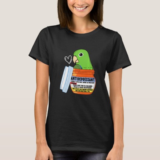 かわいい抗うつ薬インコ 緑のサンチェリー Tシャツ (正面)