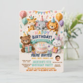 かわいい折り紙動物の誕生日招待状 招待状 (スタンド正面)