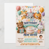 かわいい折り紙動物の誕生日招待状 招待状 (正面/裏面)