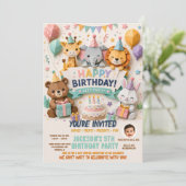 かわいい折り紙動物の誕生日招待状 招待状 (スタンド正面)