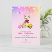 かわいい折り紙猫と鶴エイジ誕生日パーティー 招待状 (スタンド正面)