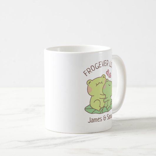 かわいい抱きしめるカエル，バレンタインパンを愛 コーヒーマグカップ (正面右)