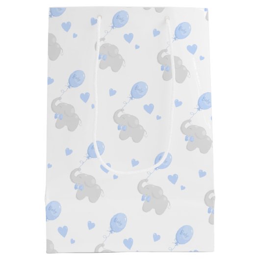 かわいい抱き枕赤ちゃんシャワーボーイエレファントバルーン ミディアムペーパーバッグ (裏面)